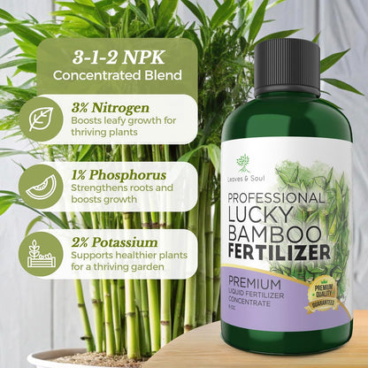 Professional Liquid Lucky Bamboo Fertilizer | 3-1-2 Concentrate for Flowering Plants |
