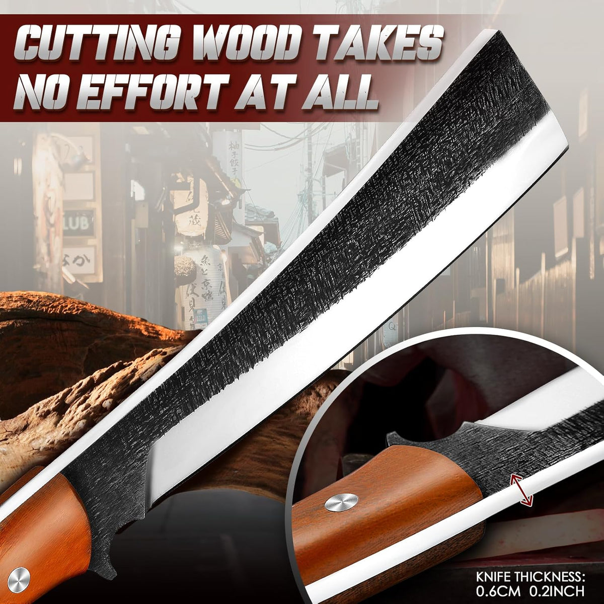 Freelander Japanese Style High Carbon Steel Machete with Red Sandalwood Ergonomic Full Tang Handle