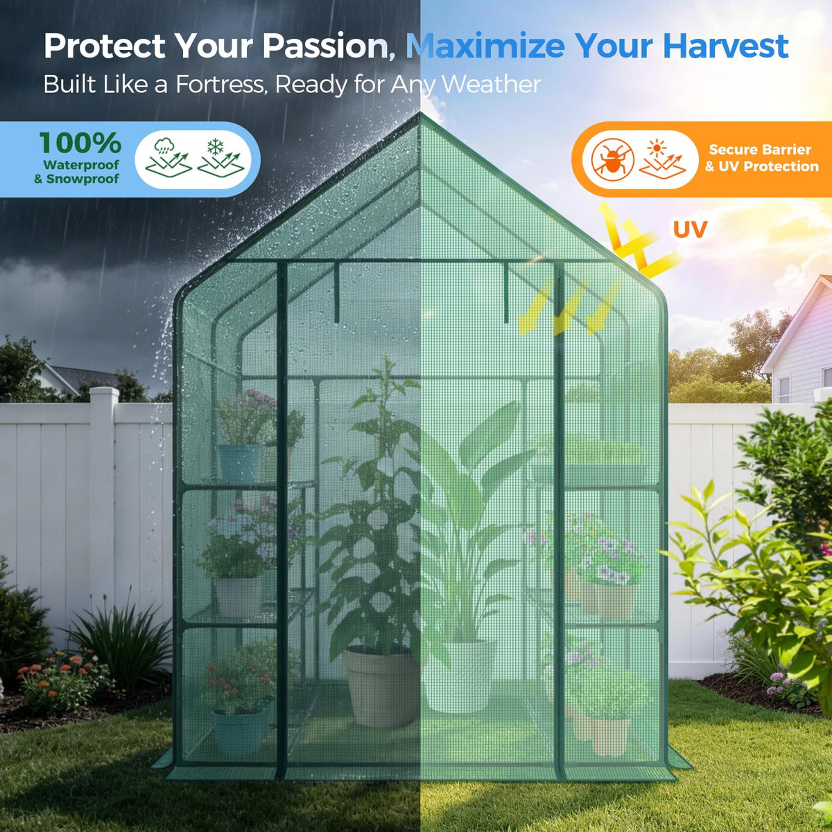 Ohuhu Greenhouse for Outdoors with Screen Windows, 57 x 57 x 76'' Walk in Plant Greenhouses Heavy