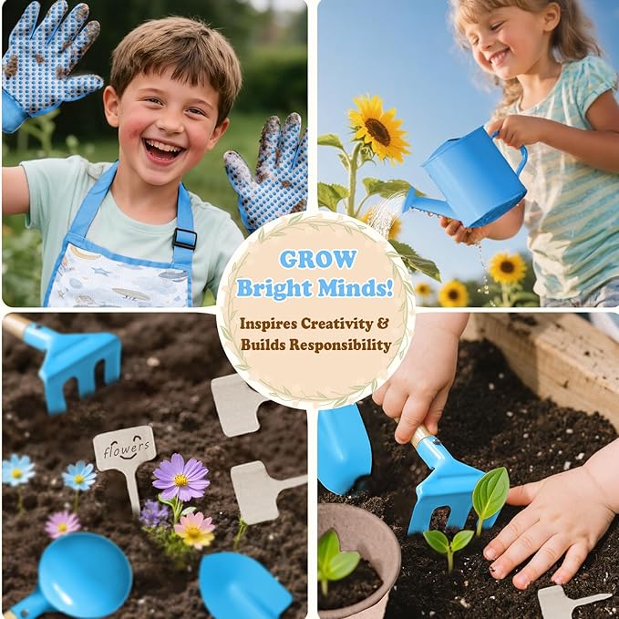 Kids Gardening Tool Set 18PCS Kids Toddler Gardening Set Includes Tote Bag Watering Can Apron Hat