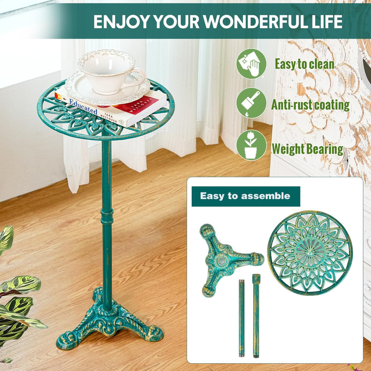 Sungmor Heavy Duty Cast Iron Potted Plant Stand, 24.2" Tall Metal Plant Stand, Vintage & Rustic