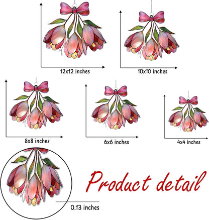 Pink Bell Flower Acrylic Suncatcher Stained Glass Effect Window Car Hanging Christmas Ornament