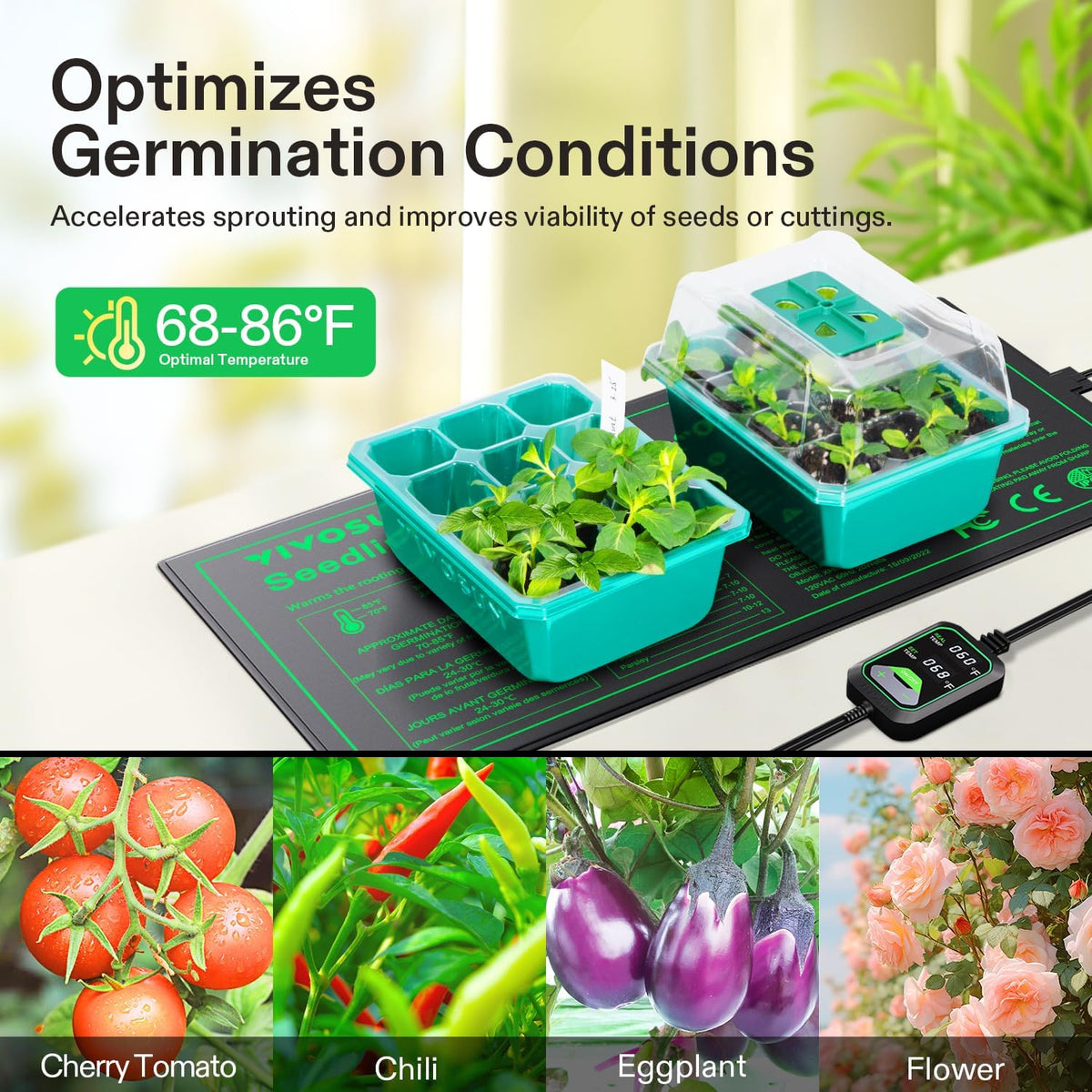 VIVOSUN 10"x20.75" Seedling Heat Mat with Built-in Temperature Controller, UL & MET-Certified