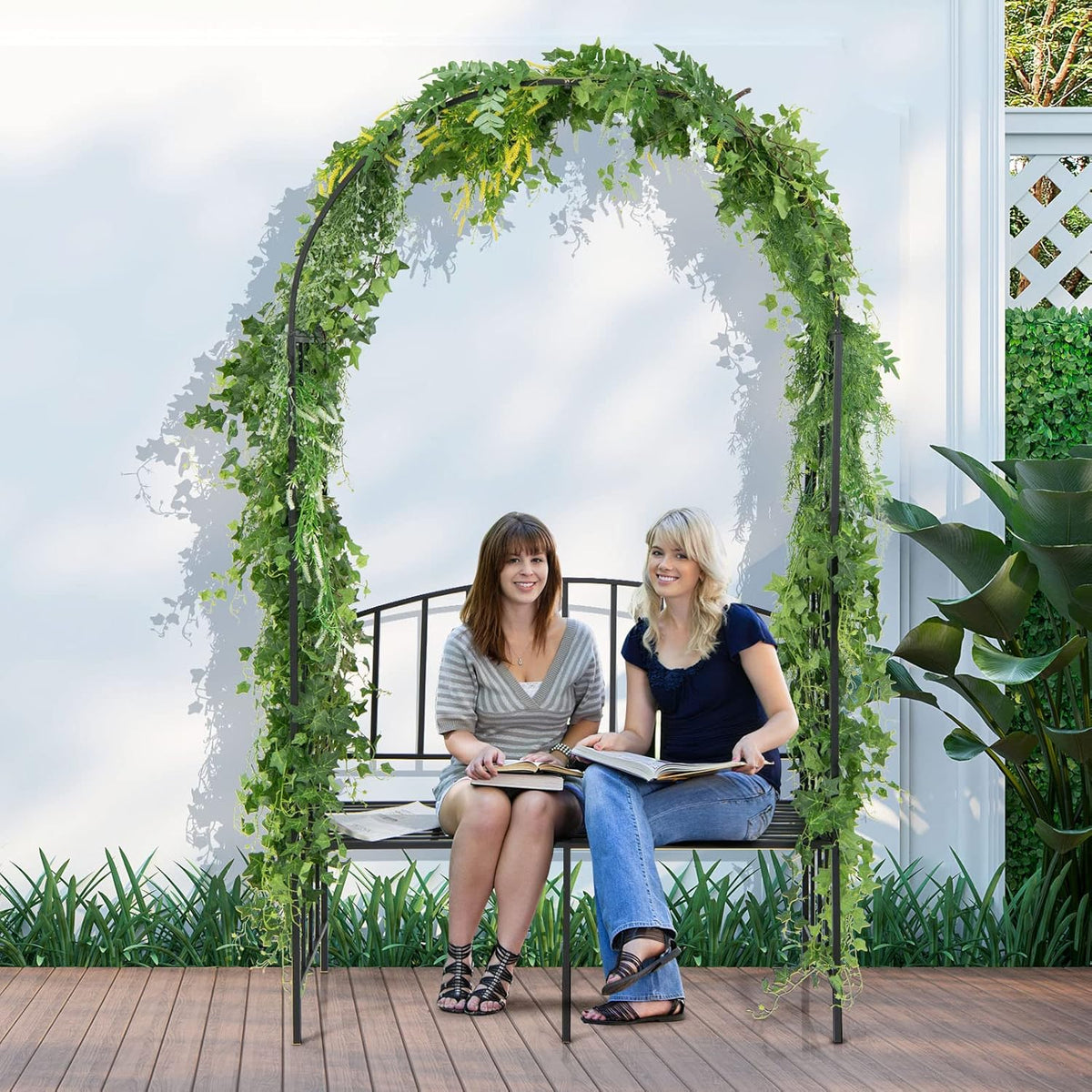 Giantex 81in Metal Garden Arch with Bench, Outdoor Garden Arbor Archway Trellis for Climbing Plants