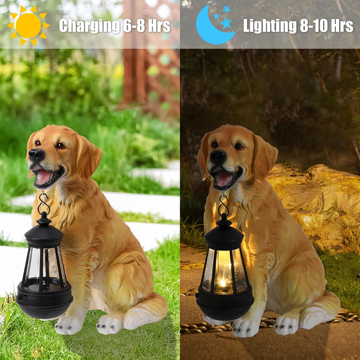 Garden Dog Statues Outdoor Decor, Solar Lights Outdoor Golden Retriever Figurine Solar Dog