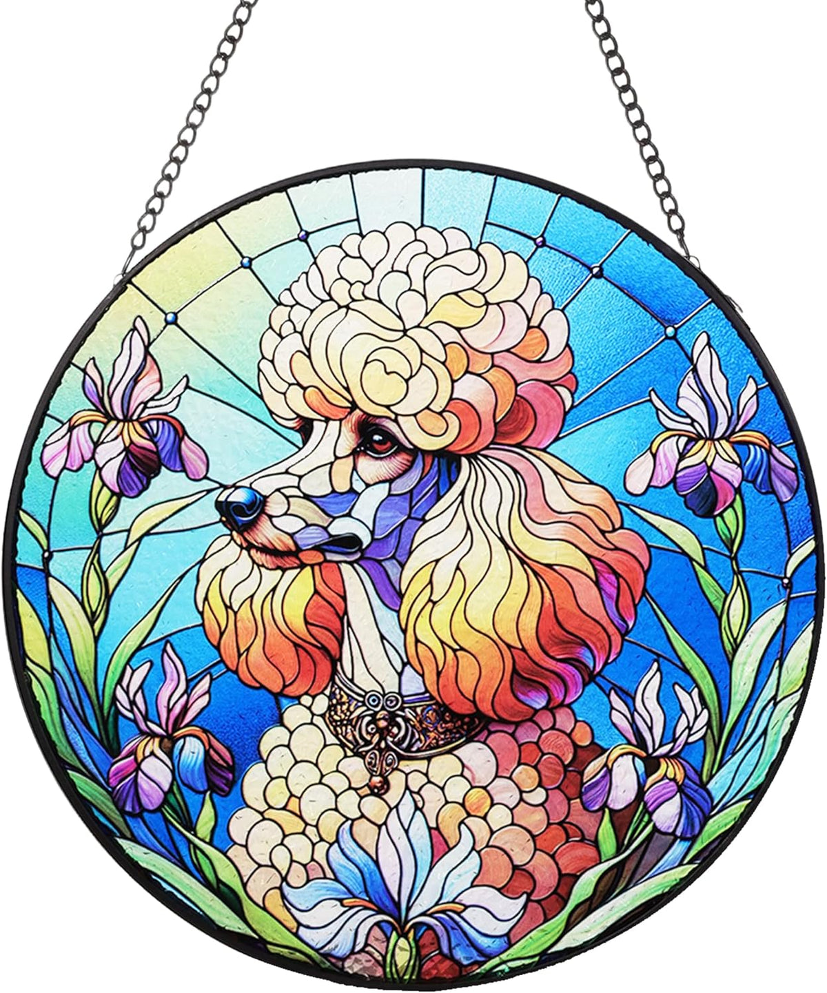 Stained Glass Dog Memorial Suncatcher,Poodle Window Hanging,Sympathy Gifts for Pet Loss,7.9 inch/20