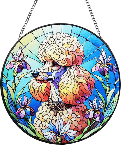 Stained Glass Dog Memorial Suncatcher,Poodle Window Hanging,Sympathy Gifts for Pet Loss,7.9 inch/20