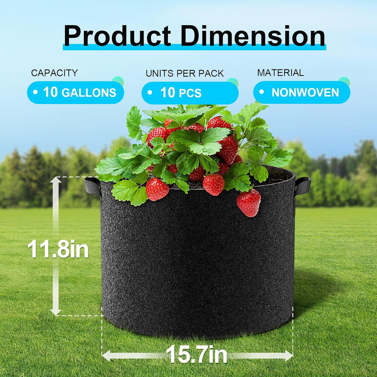 Land Guard 10-Pack Fabric Grow Bags 10 Gallon, Thickened Nonwoven Garden Pots, Growing Bags with