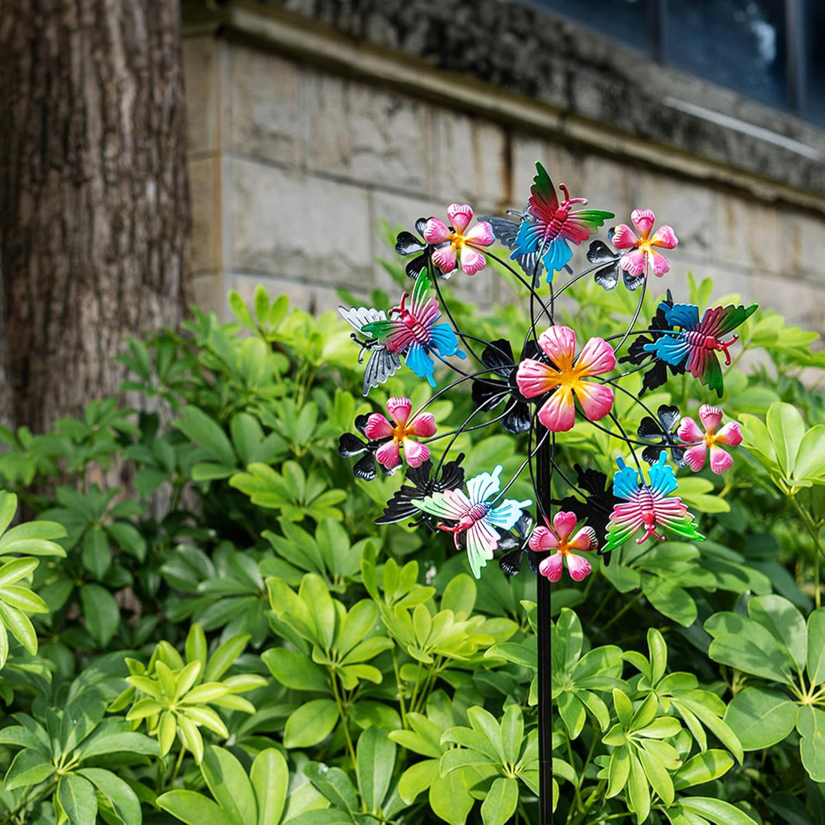 38" Double Blade Butterfly Wind Spinners Outdoor, Colorful Butterflies Kinetic Outdoor Decor for