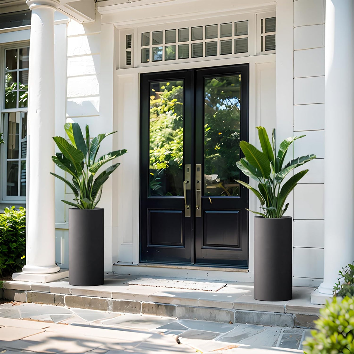 Kante 23.6 Inch Tall Cylindrical Planter, Large Round Plant Pots with Drainage Hole, Made with