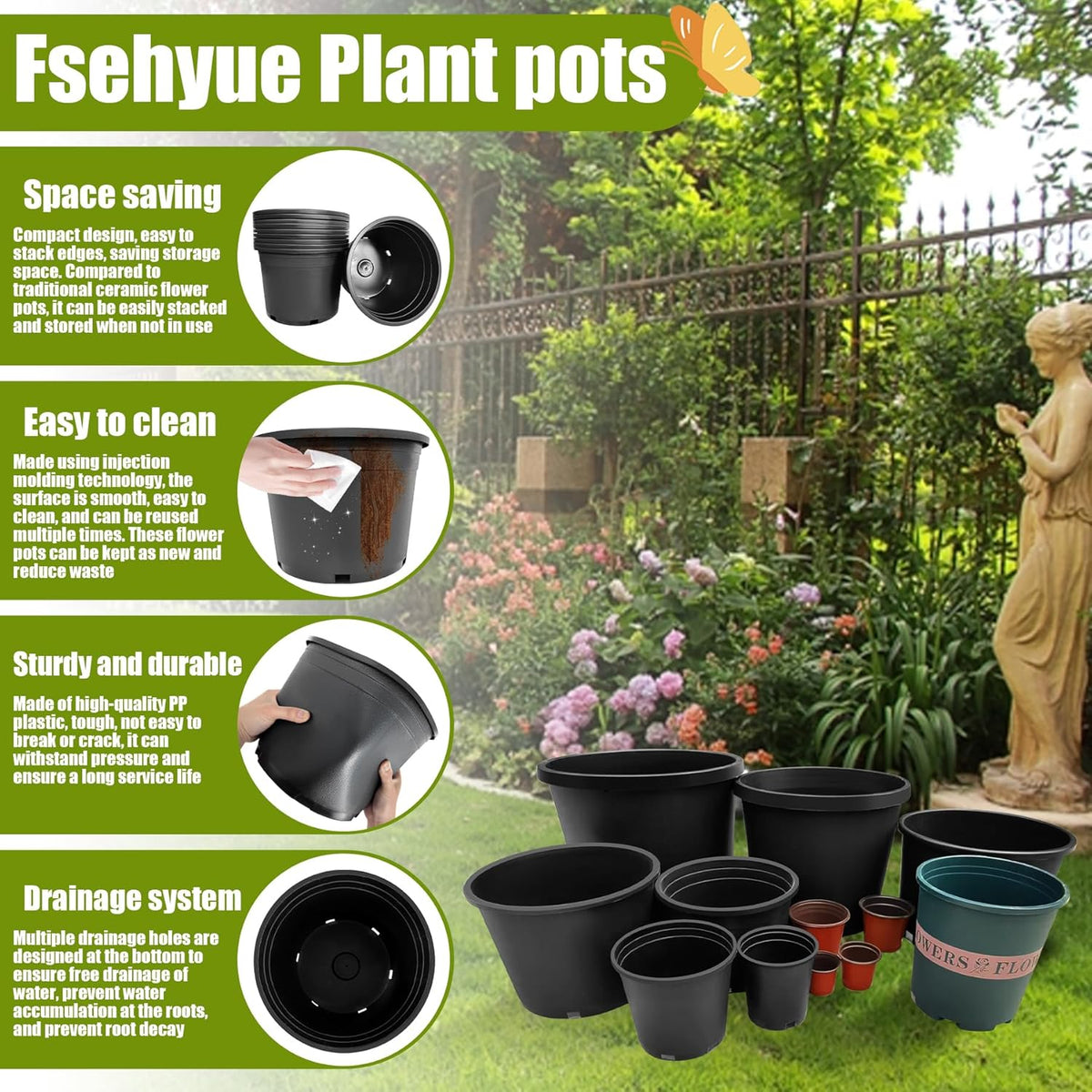 5 Gallon Nursery Pots Plastic Container Injection Molded Pot for Plants Flexible with Drainage