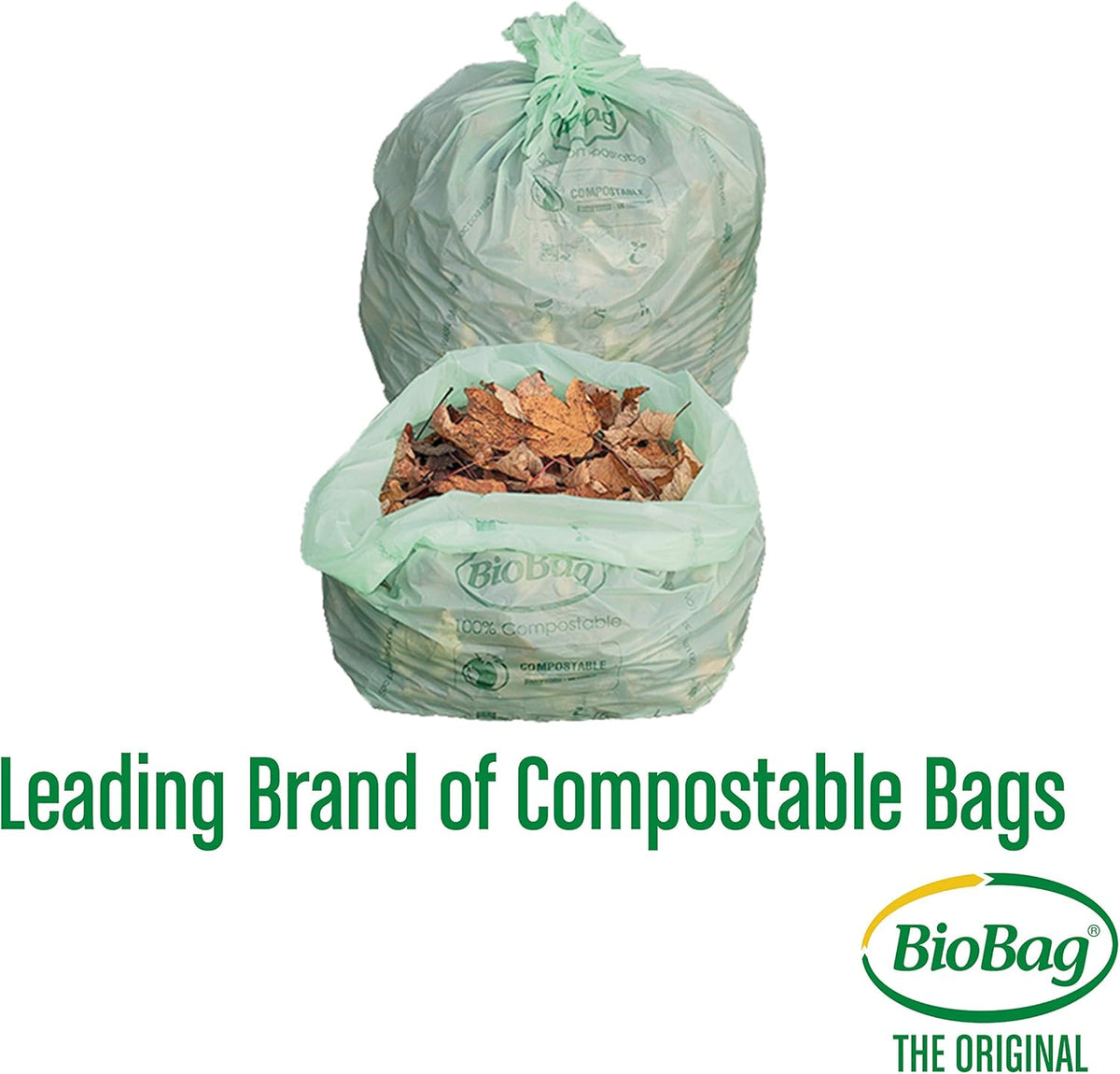 BioBag USA 100% Certified Compostable Lawn & Leaf Yard Waste Bags, 33 Gallon, Large Capacity and