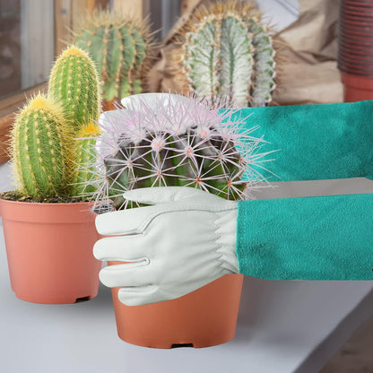 Long Gardening-Gloves Women/Men - Thorn proof Rose Pruning Heavy Duty Gauntlet (Medium, Green)