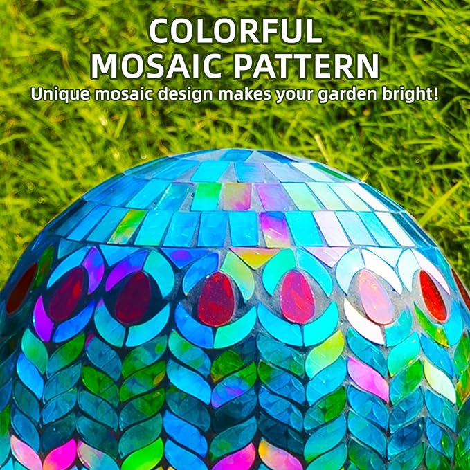 VOREEN Mosaic Glass Gazing Ball Outdoor Gazing Globe, Handmade Reflective Ball Yard Decoration for