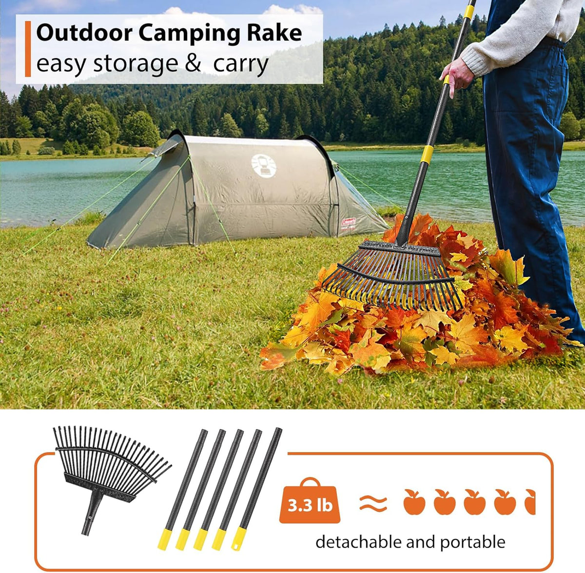 Rake, Gardening Rakes for Leaves Lawns Heavy Duty, 79 in Leaf Rake with 25 Clog-Free Tines, 18.5”