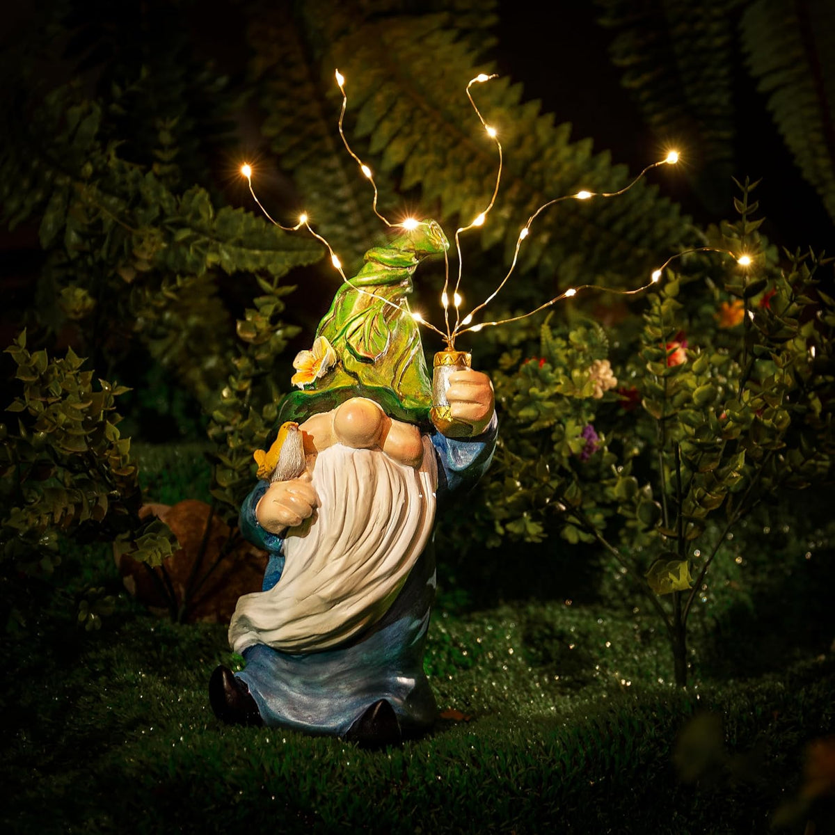 Malister Gnomes Garden Statue with Firework Solar Light, Outdoor Decor for Outside, Gnome Art