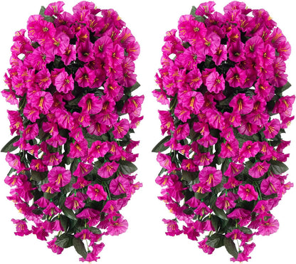 Artificial Fake Hanging Flowers Plants for Outdoor Outside Decoration, 2PCS Faux Silk UV Resistant