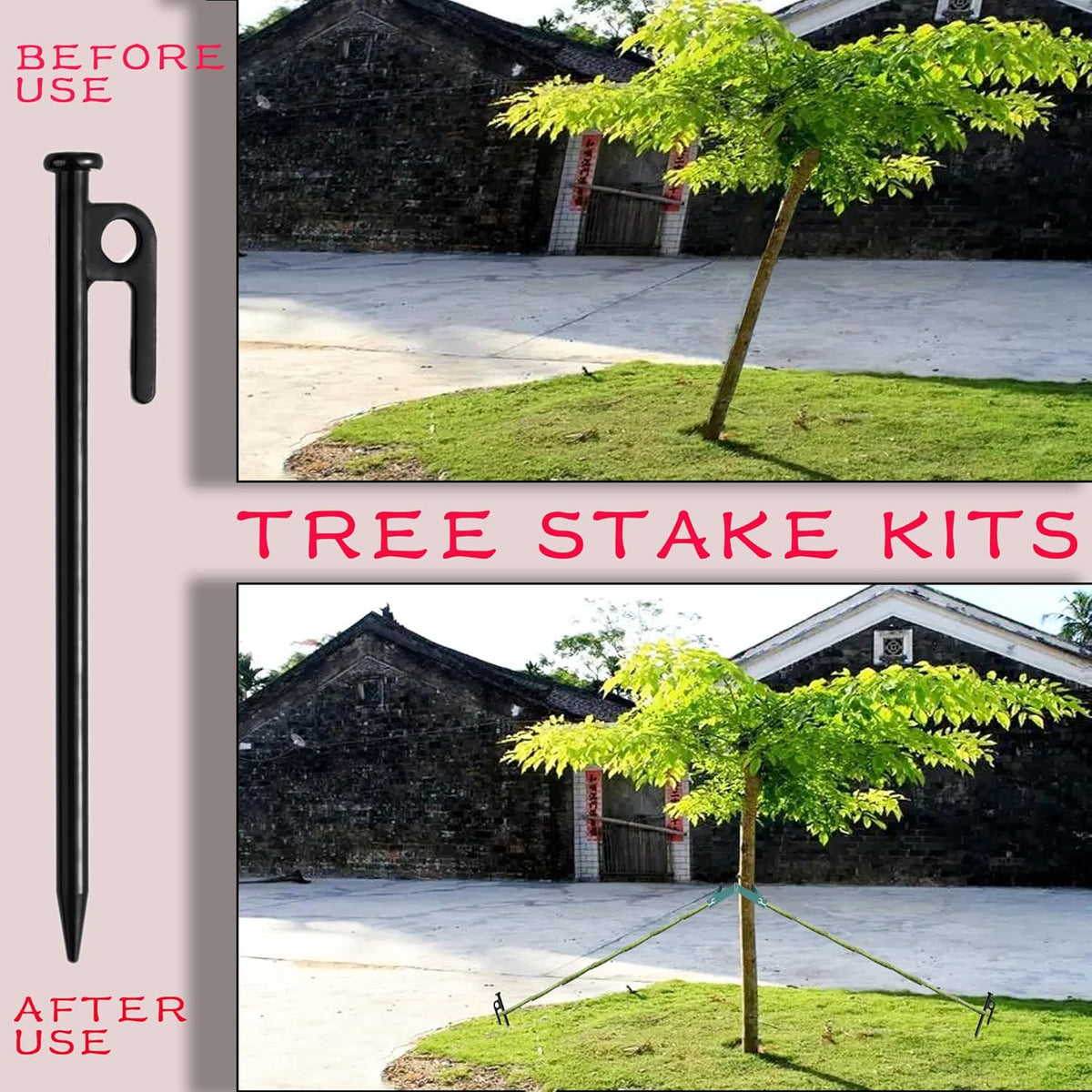Tree Stake Kits, Tree Stakes and Supports Kits for Hurricane Protection & Bad Weather, Include 3