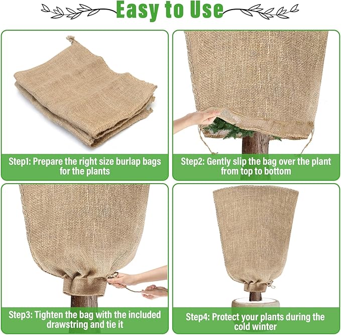 Riare 2 Packs 24 × 40 Inch Burlap Winter Plant Cover Bags with Drawstring- Reusable Large Burlap