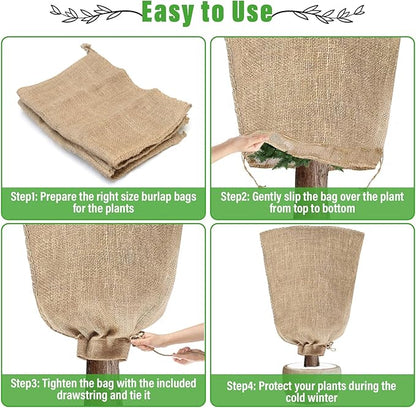 Riare 2 Packs 24 × 40 Inch Burlap Winter Plant Cover Bags with Drawstring- Reusable Large Burlap
