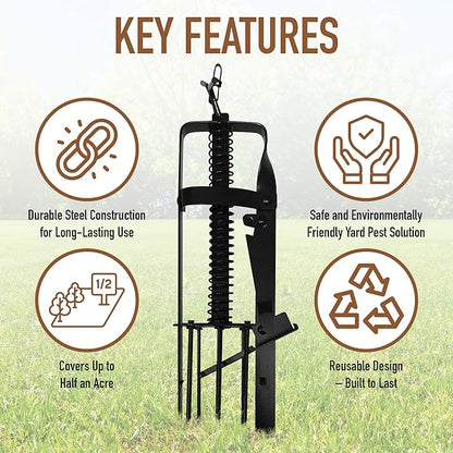 YARDDOG Bite Spikes Plunger Style Mole Trap – Commercial Grade Durable Steel Mole Trap for Lawns