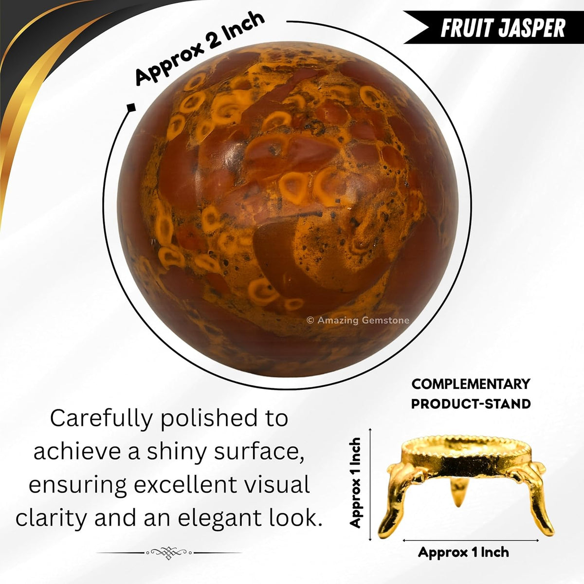 Amazing Gemstone Fruit Jasper Crystal Ball with Stand - 2 Inches Crystal Sphere Meditation Balls
