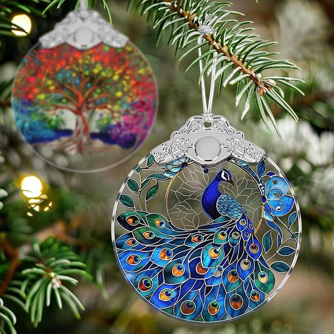 Stained Glass Suncatcher Ornament - Peacock Christmas Decorations - Christmas Ornaments for Tree