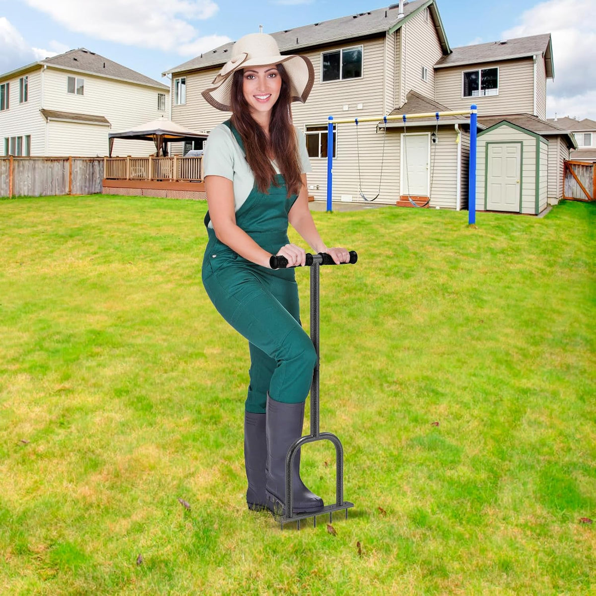 BeneLabel Handheld Lawn Aerator Spike Manual Tool with Solid Spikes Grass Aerators for Lawn with