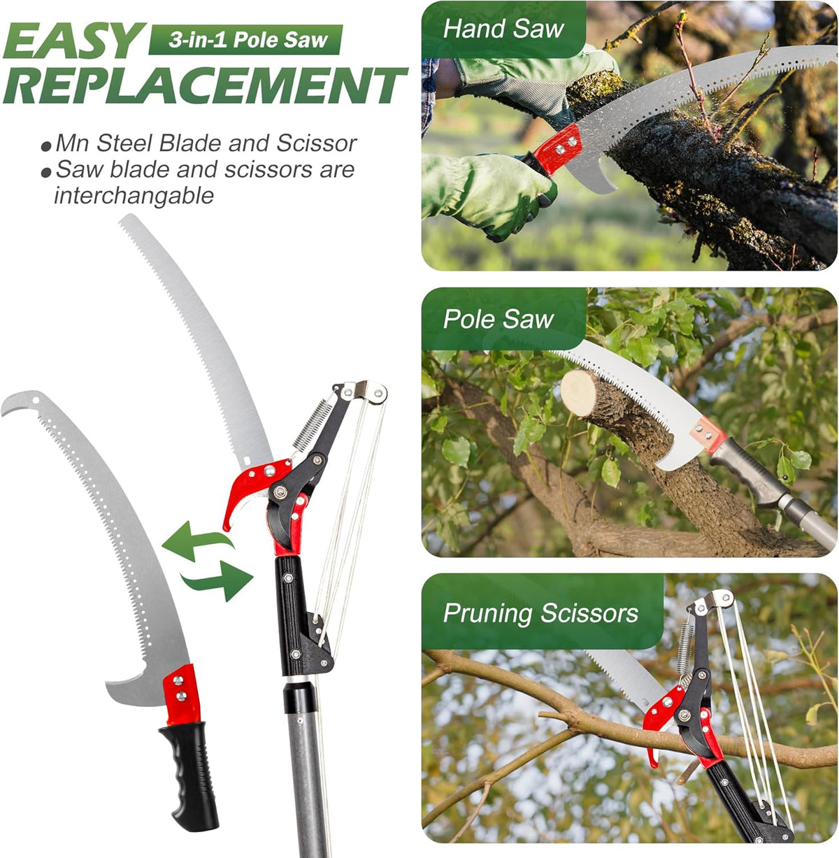 Walensee Pole Saws for Tree Trimming,7.2-27FT Extendable Tree Pruner,Manual Branch Timmer with