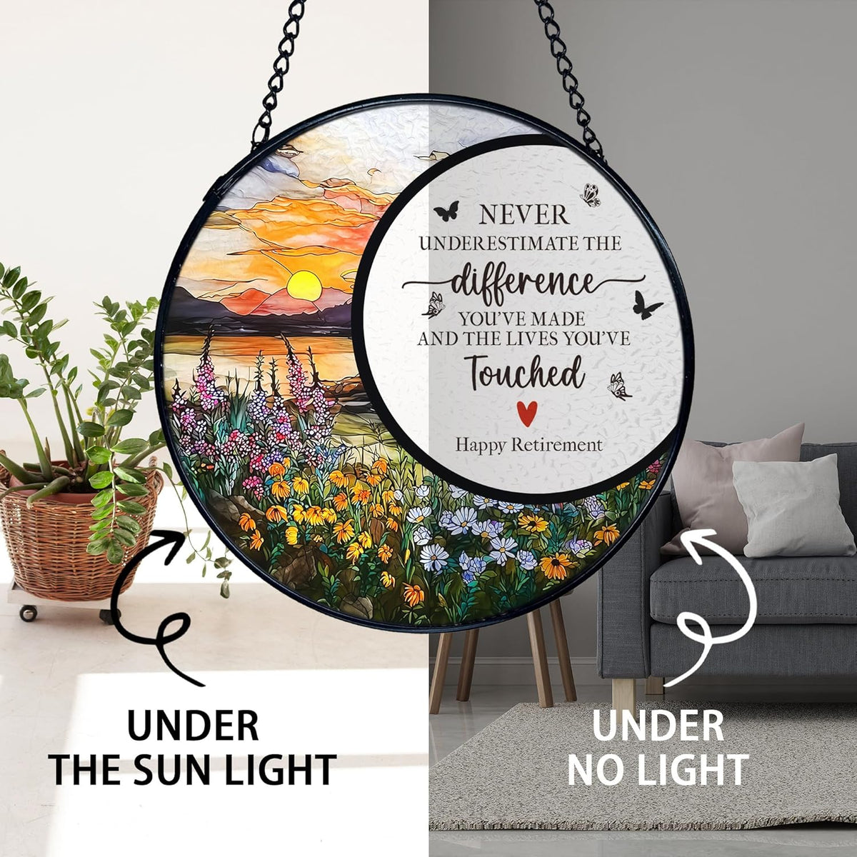 TNUW Retirement Gifts Flower Stained Glass Window Hanging, Difference Maker Gift Sun Catchers