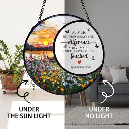 TNUW Retirement Gifts Flower Stained Glass Window Hanging, Difference Maker Gift Sun Catchers