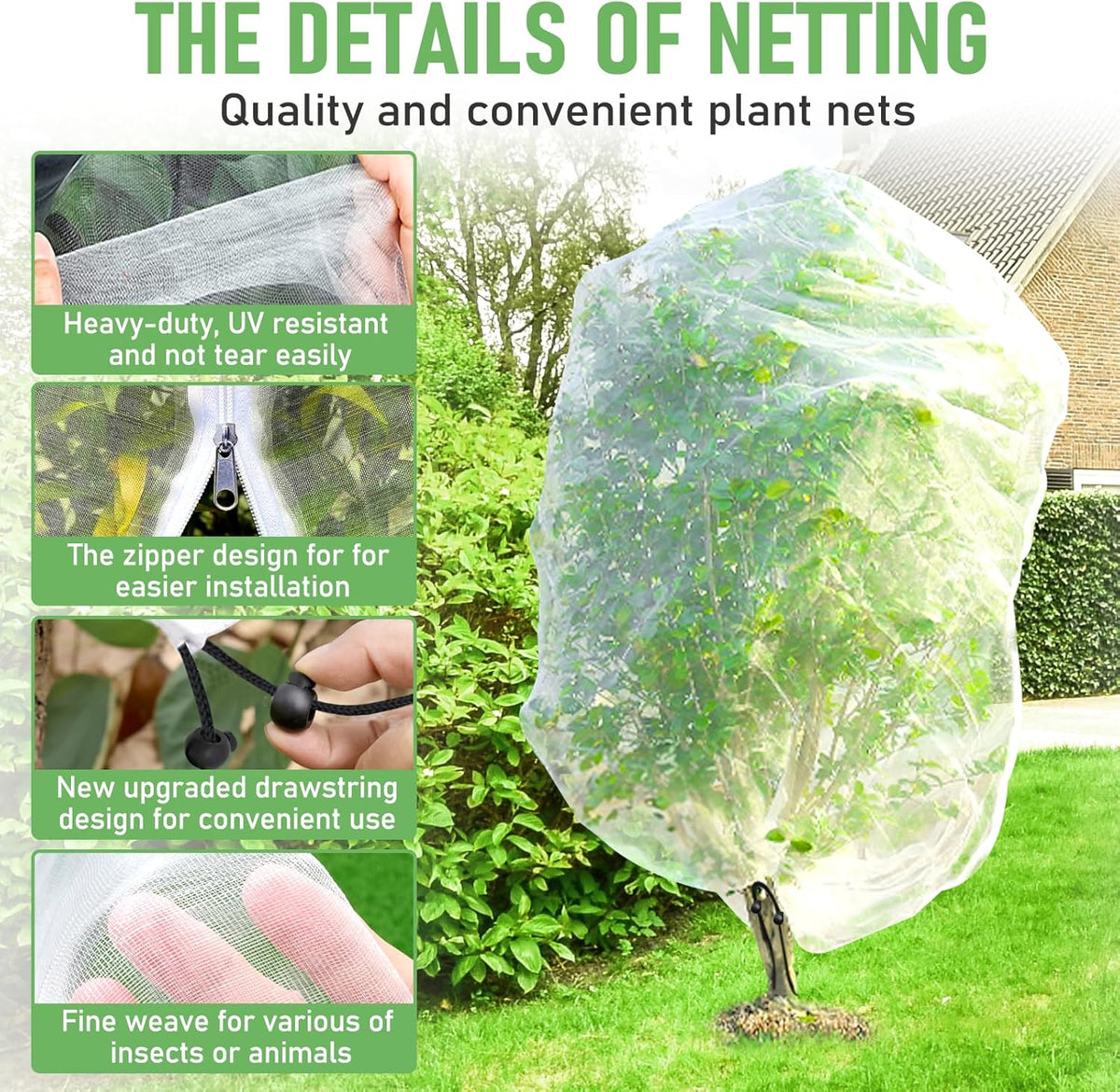 Fruit Tree Netting for Cicadas, 2Pcs 10x10 FT Plant Mesh Netting for Garden Protection with Zipper