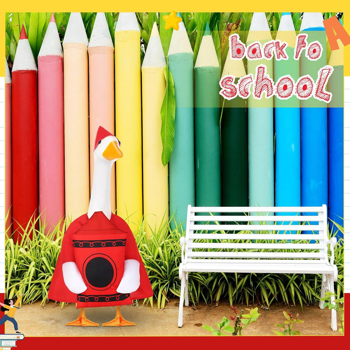 2 Pcs Porch Goose Outfit Halloween Geese Crayon Bus Teacher Cosplay Clothes for 23" Lawn Cement