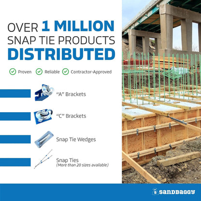 16" x 4 ¾" Standard Snap Ties for Concrete Forms (Short End) - 1" Plastic Cones, Integral Heads