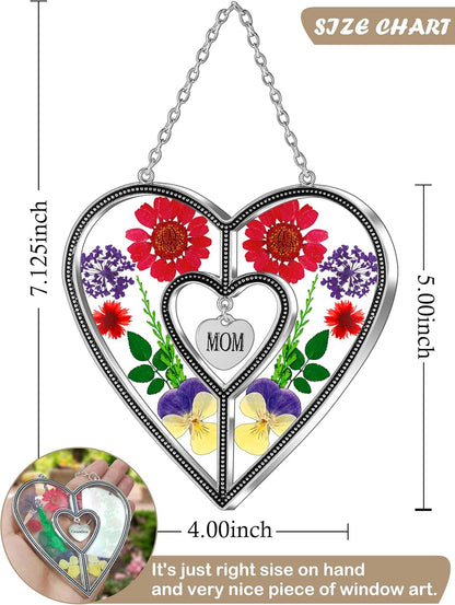 KY&BOSAM Heart Suncatcher Mom Gift Ornament Stained Glass Panles Hangings for Windows Sun Catcher