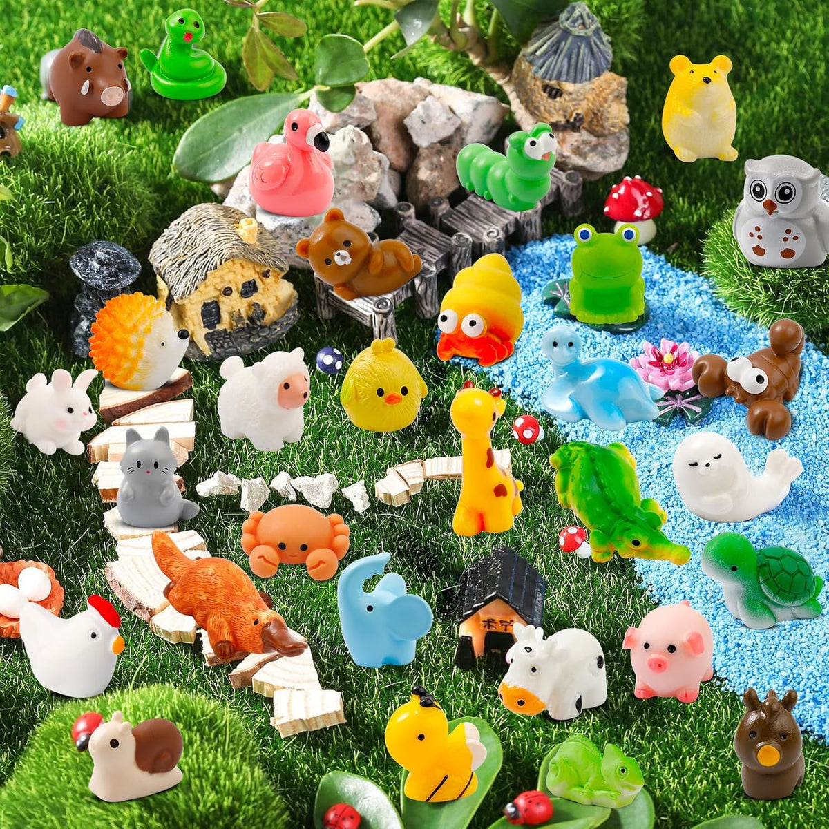 42 Pcs Mini Resin Animals 42 Styles Resin Animals Figurines Bulk for Fairy Garden Miniature