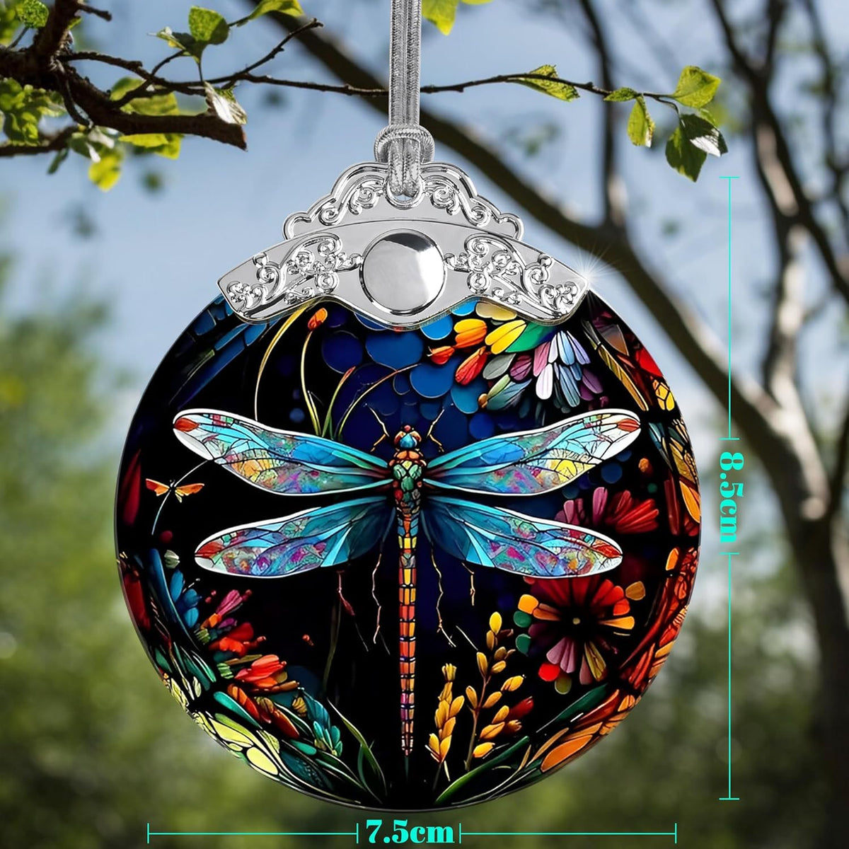 Christmas Dragonfly Ornament - Stained Glass Decor for Tree, Holiday Decorations and Xmas Gift Ideas