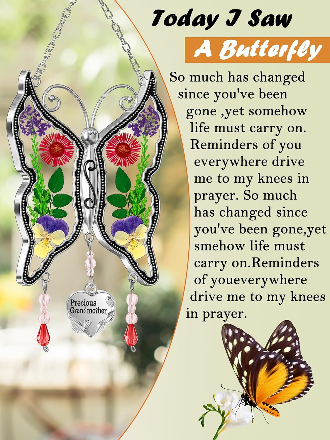 KY&BOSAM Butterfly Suncatchers Precious Grandmother Stained Glass for Windows Hangings Wind Chimes
