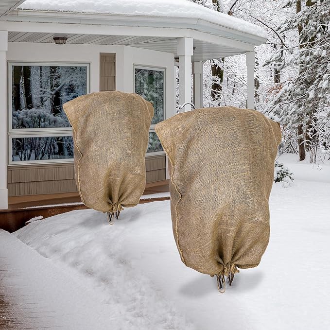 8 Packs Winter Burlap Plant Covers Bags 23.6 x 39.4 Inch Large Burlap Sack Plant Blanket with
