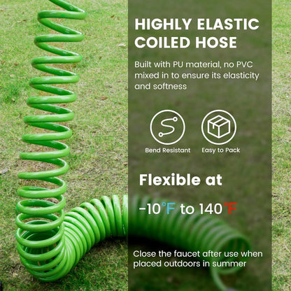 SPECILITE 1/2” Polyurethane Coil Garden Hose 50 FT, PU Flexible Recoil Water Hoses with 6-Pattern
