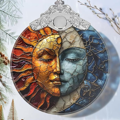 Stained Glass Suncatcher Ornament - Sun and Moon Christmas Decorations - Christmas Ornaments for
