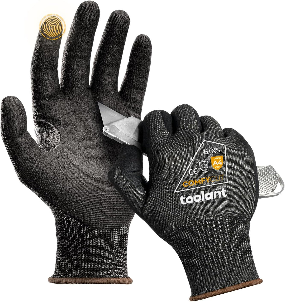 toolant ANSI A4 Cut Resistant Work Gloves without Steel and Fiberglass, Ultra Light & Thin, for