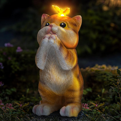 Solar Garden Decor Outdoor Statues Cat - Lawn Decor Statue for Patio, Balcony, Yard Ornament