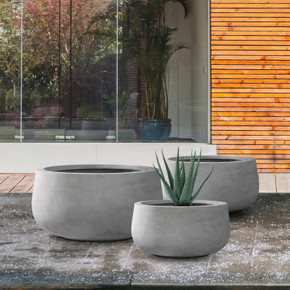 Kante 19.6",15.7",11.8" Dia Round Concrete Planters Set of 3, Outdoor Indoor Garden Plant Pots with