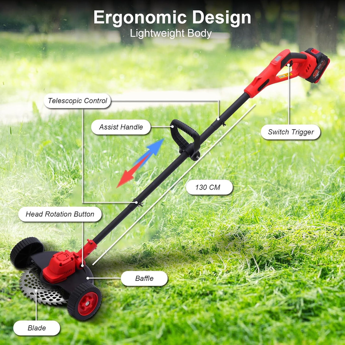 Electric Weed Wacker Cordless Weed Eater Battery Powered, 21V Stringless Grass Trimmer/Edger/Brush