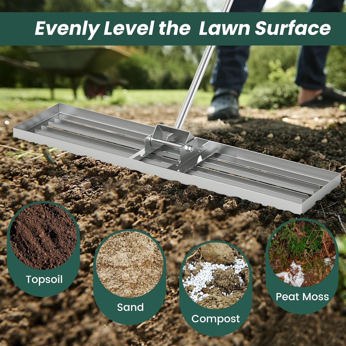 Goplus Lawn Leveling Rake, 42" x 10" Heavy Duty Level Lawn Tool w/ Ergonomic Handle for Soil