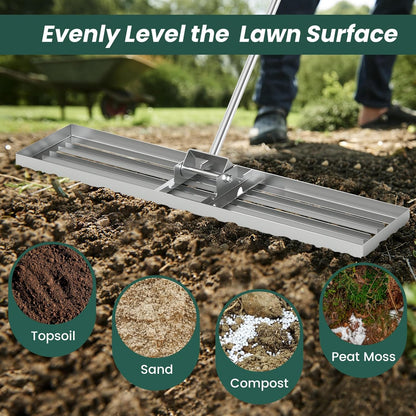 Goplus Lawn Leveling Rake, 42" x 10" Heavy Duty Level Lawn Tool w/ Ergonomic Handle for Soil