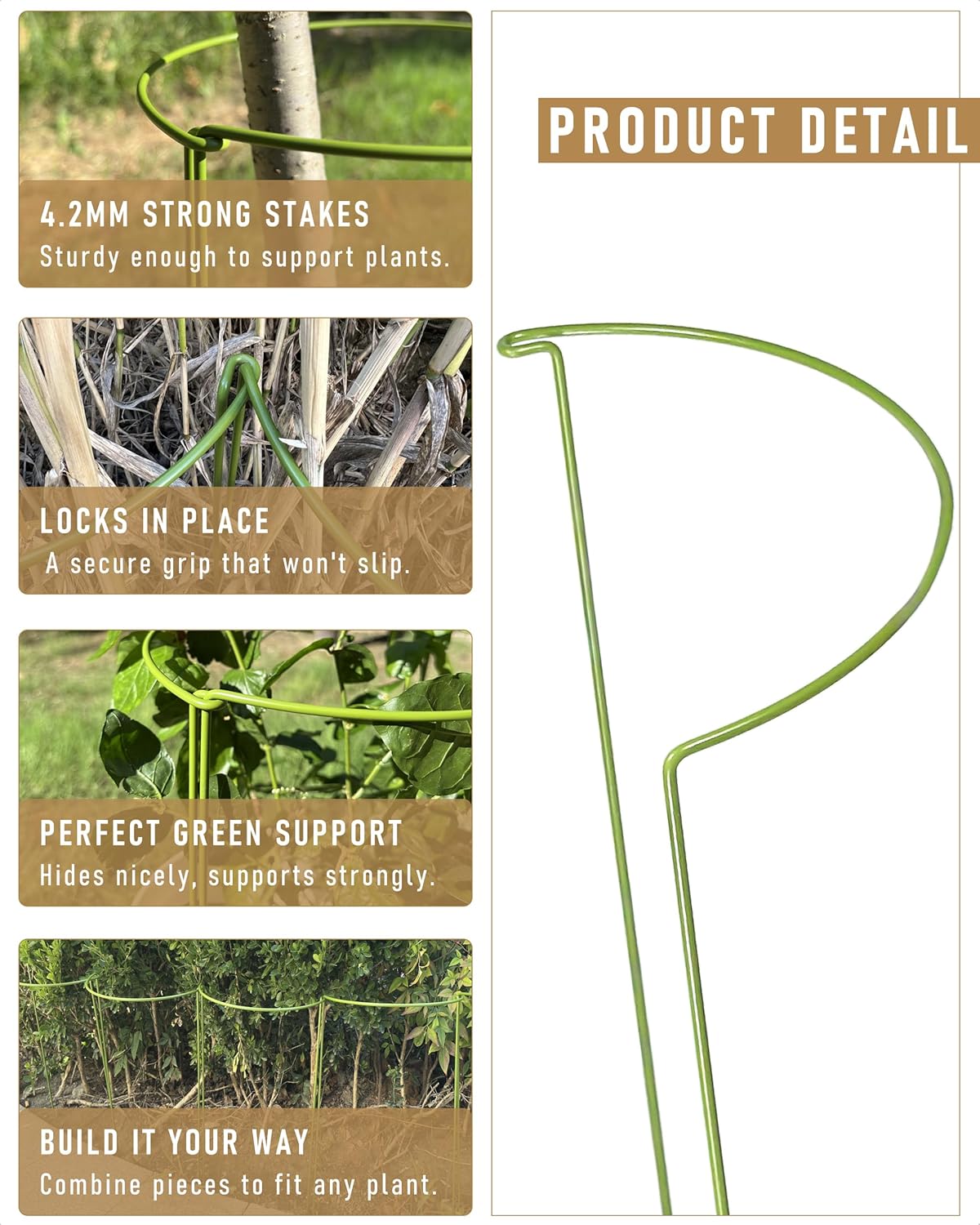10-Pack Heavy Duty Garden Plant Stakes, 4.2mm Steel Plant Supports for Tomato Cages, Monstera