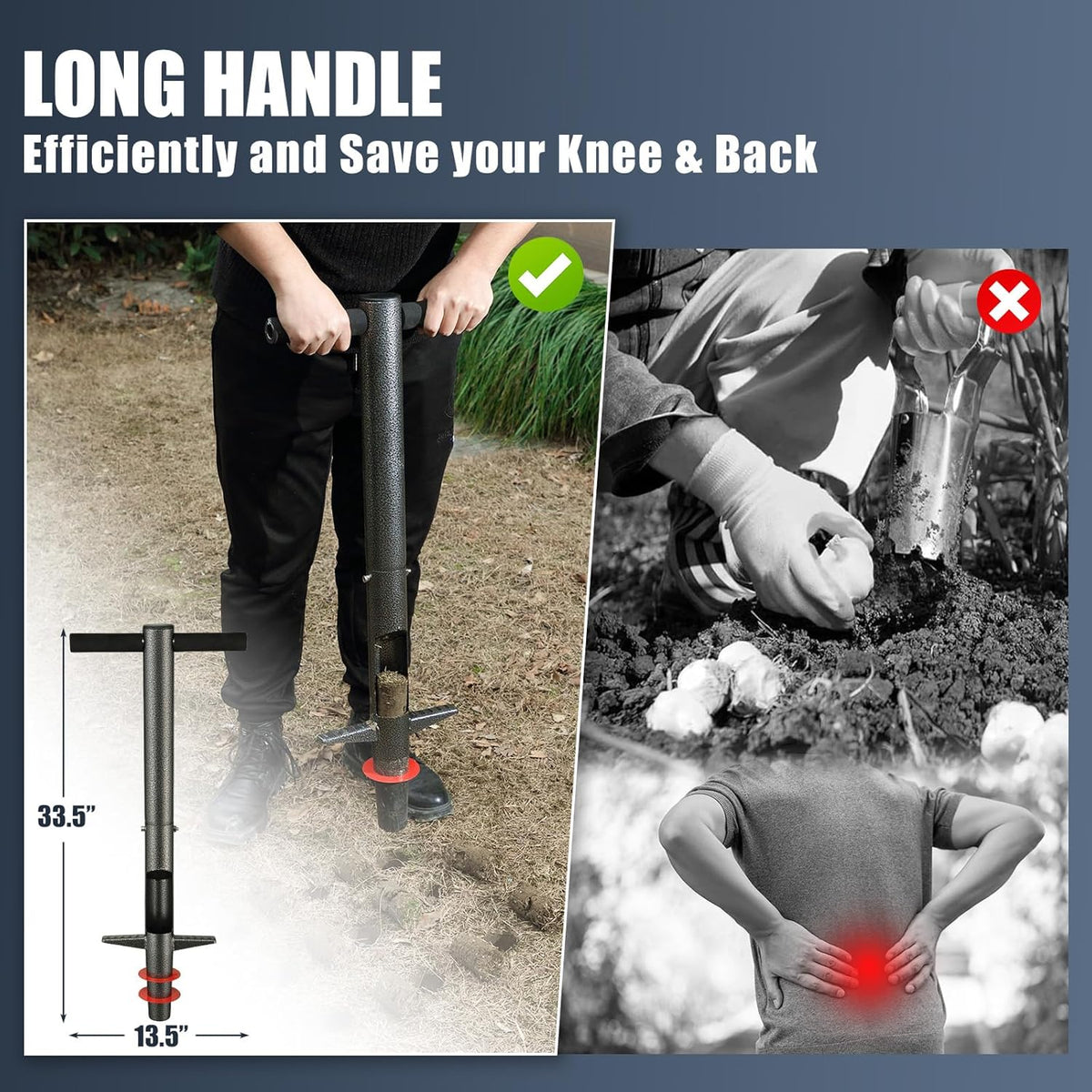 Bulb Planter Tool, 33.5 inch Long Handle Garden Sod Plugger to Dig Hole, Heavy Duty Metal Garden