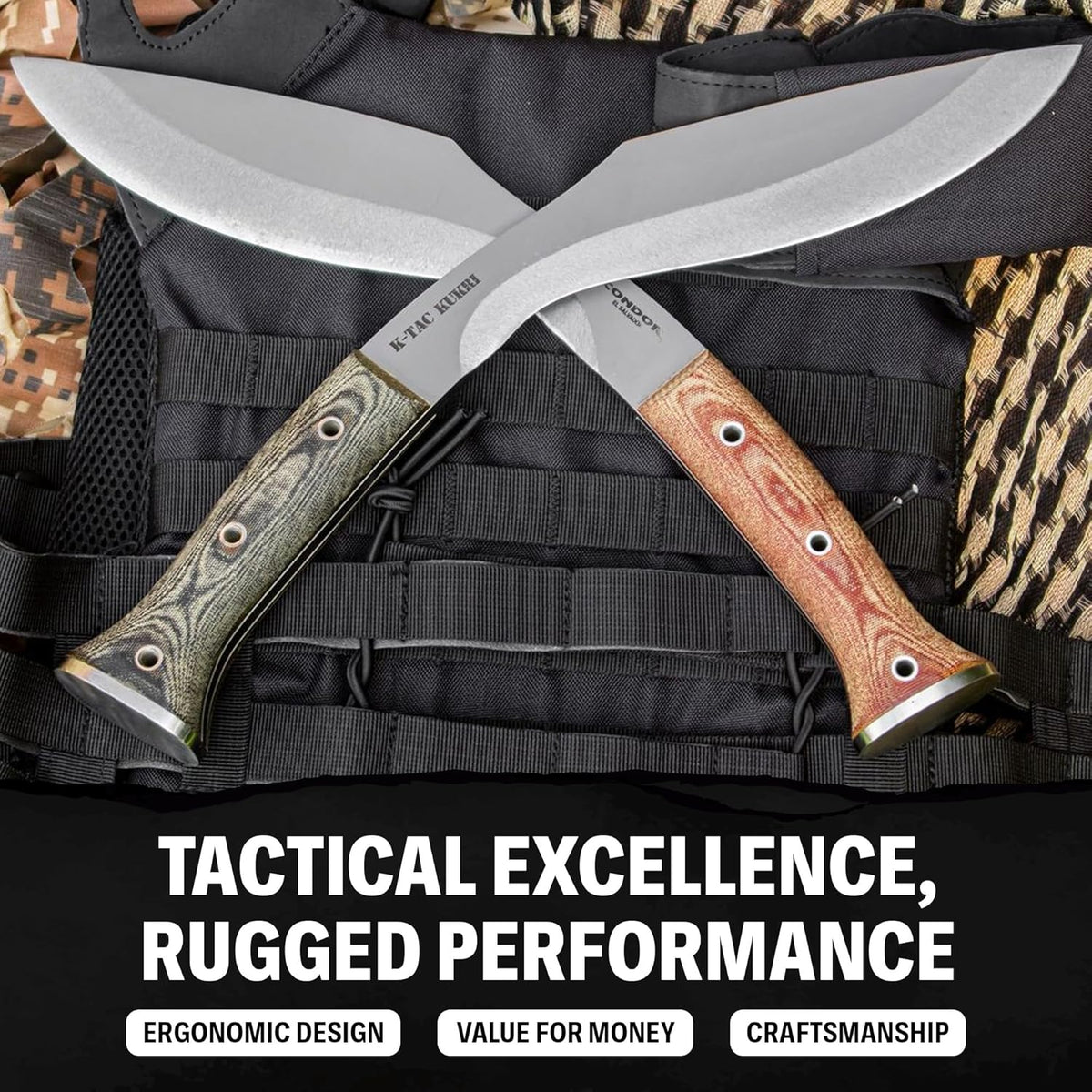 Condor Tool & Knife K-tact Kukri Knife - 1075 High Carbon Steel - Gardening Machete - Micarta